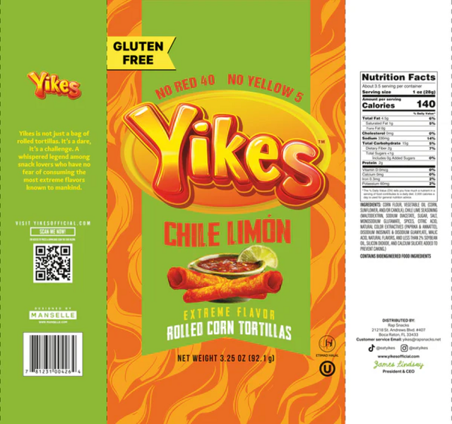 Yikes Chile Limón Rolled Corn Tortillas (4 oz) Bag