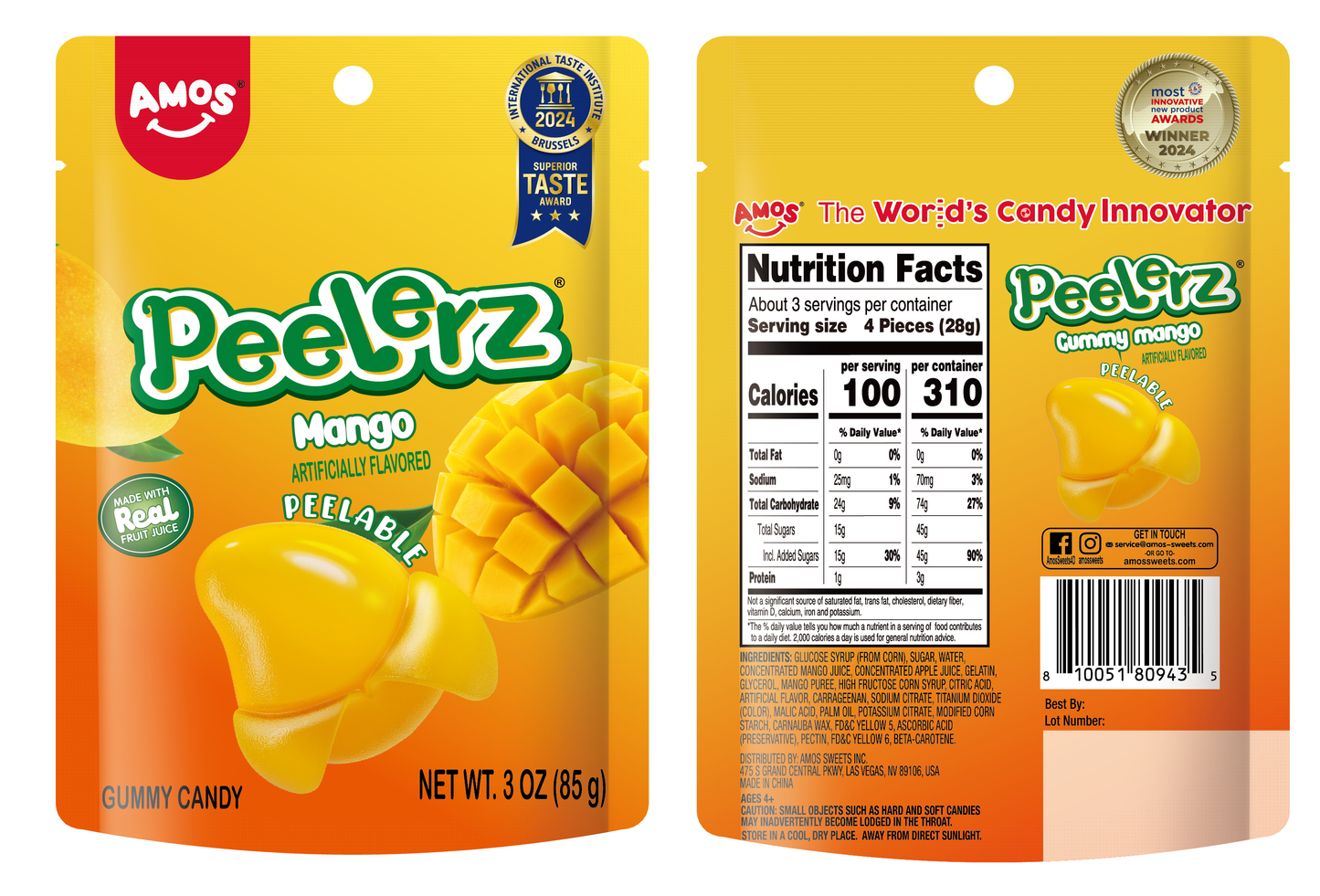 Amos Peelerz Mango Gummy Candy (3oz)