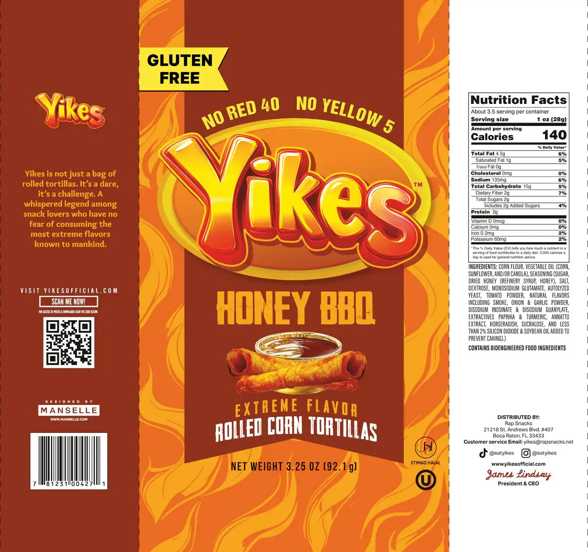 Yikes! Honey BBQ Rolled Corn Tortillas (4 oz) Bag
